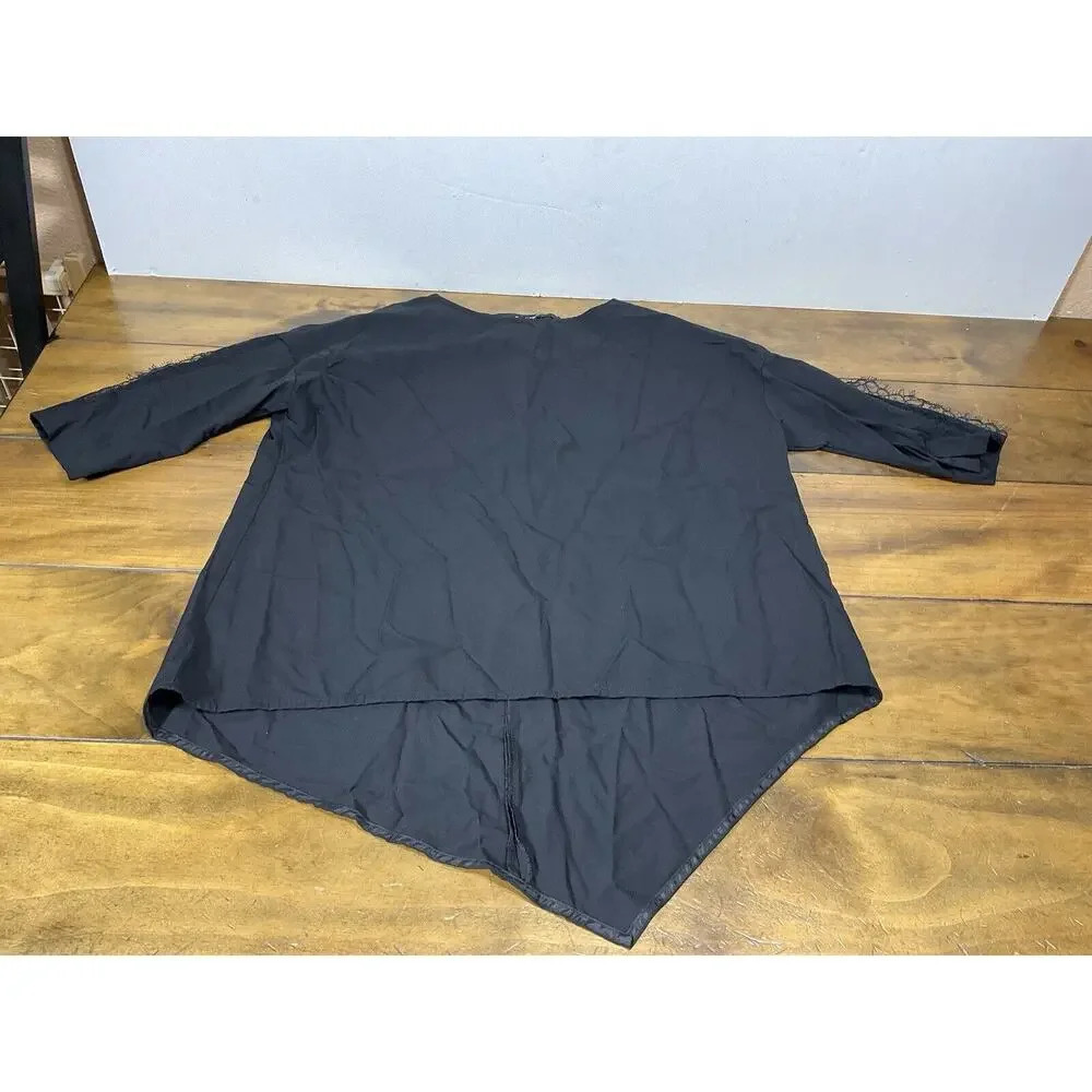 Tara Jarmon Black Wool Blend Top Zipper Lace Accent 38/8 M